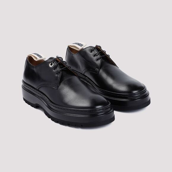 Black Leather Men's Lace-Up Moccasins for SS24 - Picture 3 of 4